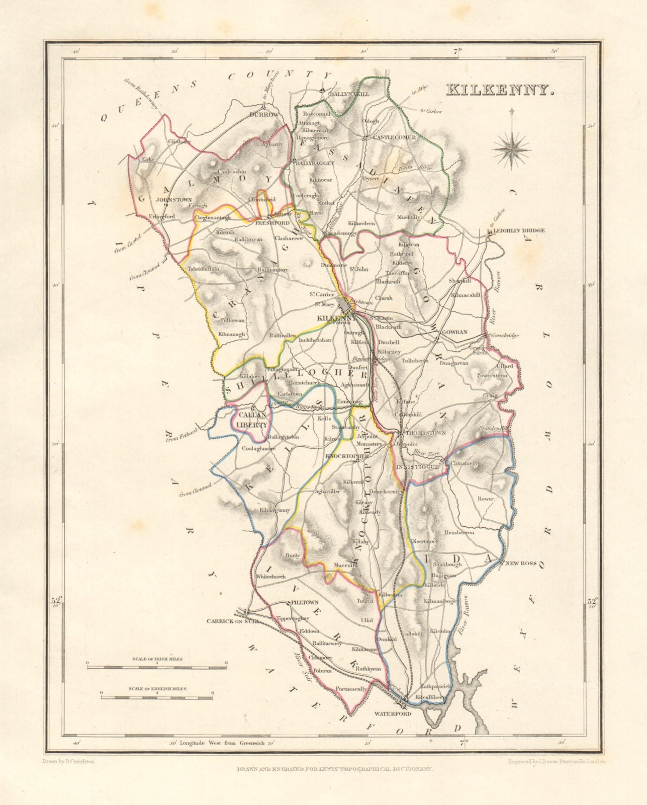 COUNTY KILKENNY antique map for LEWIS by DOWER & CREIGHTON. Ireland 1846